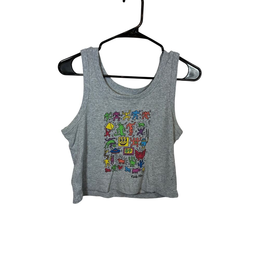 Keith Haring Gray Graphic Crop Tank Top Women's NYC Streetwear Art Pop M - Picture 2 of 5